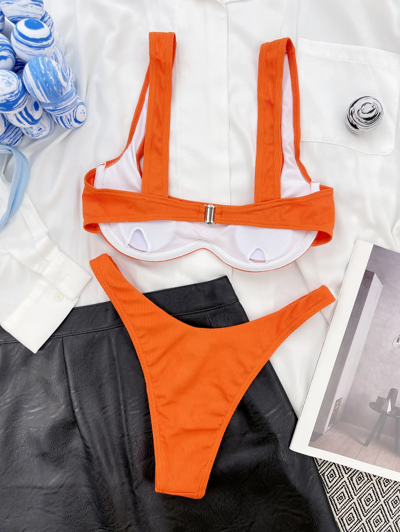 Fashion Y White Bikinis 2023 Female Swimsuit Solid Color Swimwear