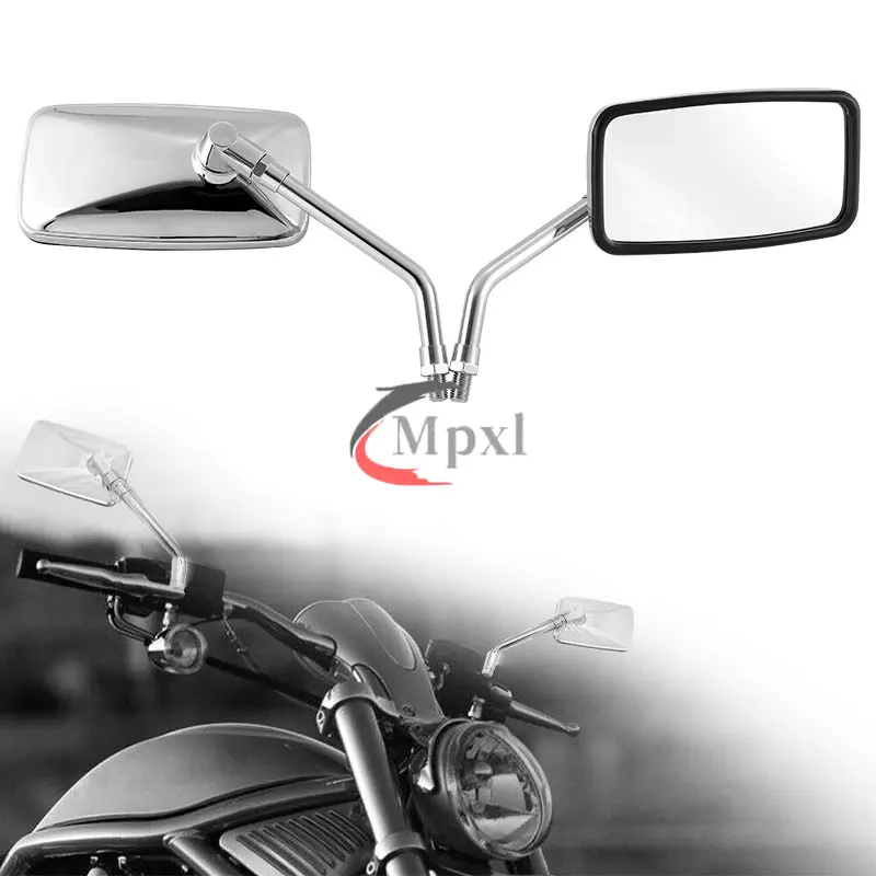 

1Pair Universal Rectangle Motorcycle Rearview Mirrors 10mm Chrome retrovisor de moto mirror moto For Honda Scooter E-Bike