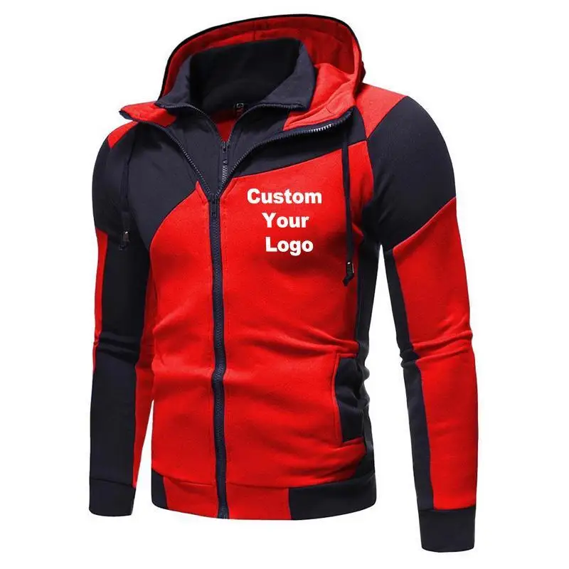 

2024 Custom Logo Casual Hoodies Jacket Men Patchwork Zipper Coat Spring Autumn Hoody Sweatshirt Male Clothing Custom Your Logo