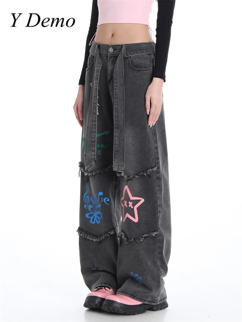 Y Demo Streetwear Retro Cartoon Printing High Waist Straight Jeans Women Casual Belt Denim Pants
Y Demo Streetwear Retro Cartoon Printing High Waist Straight Jeans Women Casual Belt Denim Pants