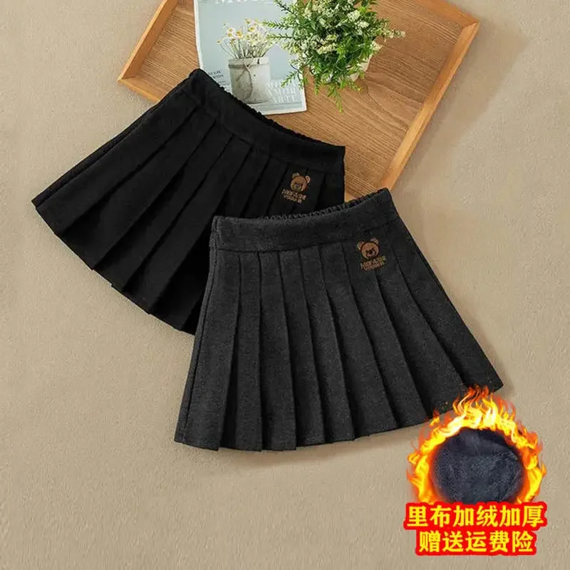 

Girls' Autumn and Winter New Skirt Middle and Big Children College Style Pleated Skirt Little Girl Fleece-Lined Skirt