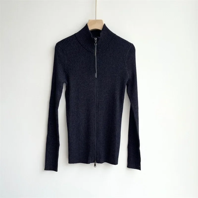 Women Solid Color Zipper Knitted Cardigan Coat Turtleneck Silk Wool Blend Cardigan Sweater
Women Solid Color Zipper Knitted Cardigan Coat Turtleneck Silk Wool Blend Cardigan Sweater