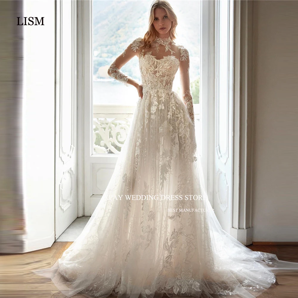 LISM Elegant Full Lace A Line Wedding Dresses Long Sleeves High Neck Applique Bridal Gowns Vestido de noiva Sweep Train
LISM Elegant Full Lace A Line Wedding Dresses Long Sleeves High Neck Applique Bridal Gowns Vestido de noiva Sweep Train