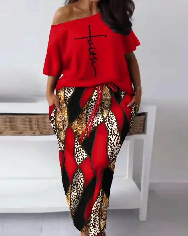 Women Casual Short Sleeve Skirt Set Faith Baroque Leopard Print Skew Neck Top & Drawstring Summer Fashion Skirts Two Piece Set
Women Casual Short Sleeve Skirt Set Faith Baroque Leopard Print Skew Neck Top & Drawstring Summer Fashion Skirts Two Piece Set