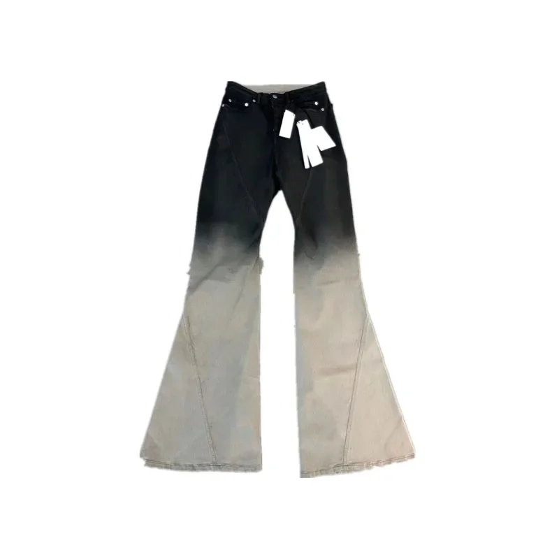 

24ss Spring Rick Men Jeans Women Gradient Flared Pants Ro Owens Y2k Streetwear High Quality Aged Wide Leg Casual Denim Pants