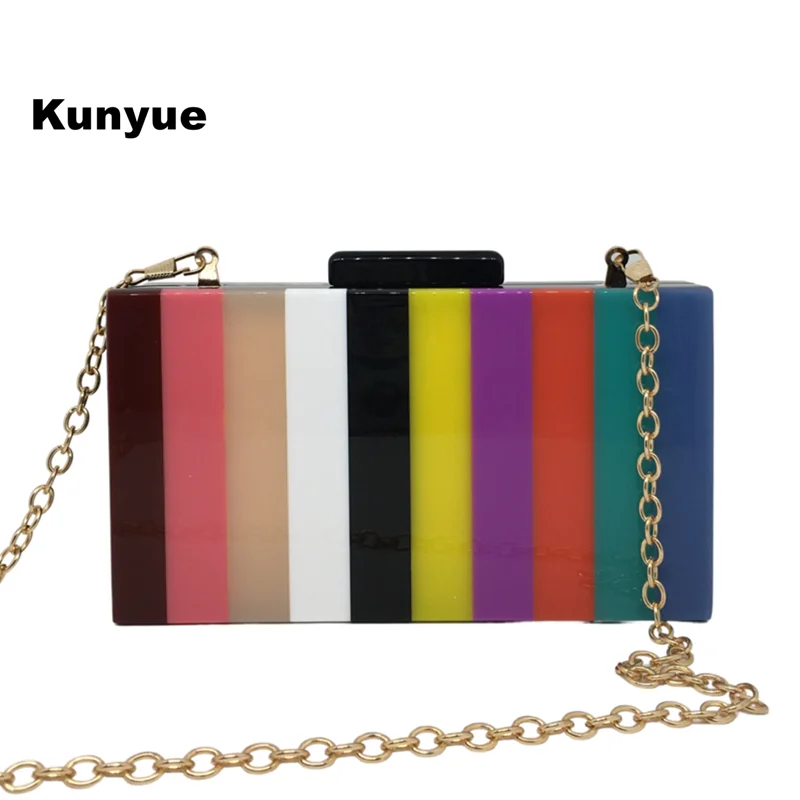 Stylish Wallet Designer Multi Colors Acrylic Evening Clutch Bags Striped Bantique Hard Box Chic Purse Party Prom Chains Handbags
Stylish Wallet Designer Multi Colors Acrylic Evening Clutch Bags Striped Bantique Hard Box Chic Purse Party Prom Chains Handbags