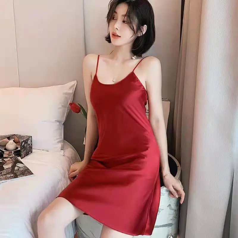 Gaodinglan Women Imitation Silk Slip Nightgown Solid Color Backless Nightdress Summer Thin Nightwear Sexy Sling Sleepwear Female 
Gaodinglan Women Imitation Silk Slip Nightgown Solid Color Backless Nightdress Summer Thin Nightwear Sexy Sling Sleepwear Female
