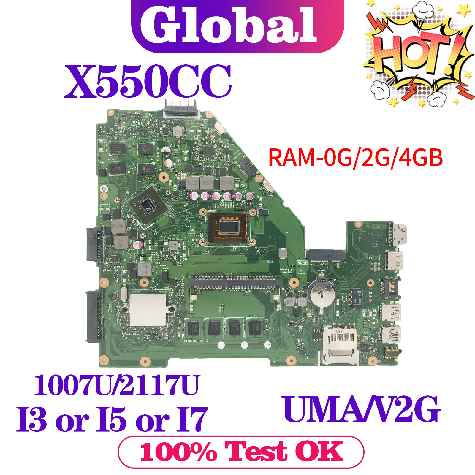 

KEFU Mainboard Y581C X552C X550VC X550CL A550C K550C X550CC X550CA Laptop Motherboard 1007U/2117U I3 I5 I7 0G/2G/4G-RAM V2G/UMA