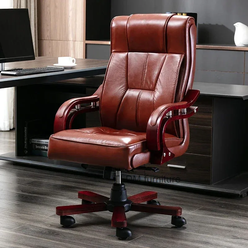 

Modern Leather Office Chairs European Style Office Furniture Simple Backrest Armchair Study Bedroom Computer Chair Swivel Chair