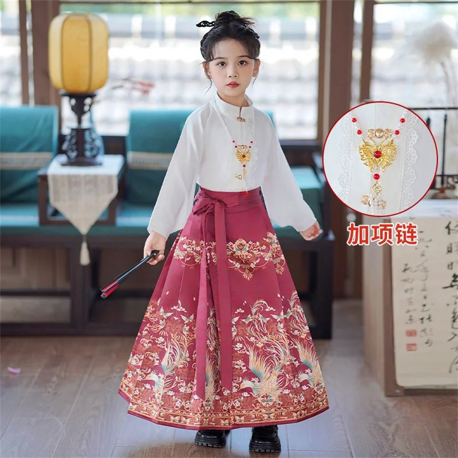 

New Chinese Style Horse Face Skirt For Girls 2024 Summer Ancient Suit Thin spring Hanfu Children Ming Tang Dress Cosplay