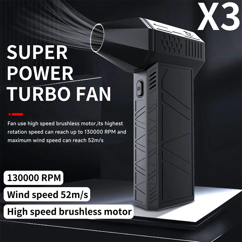 

Powerful X3 Violent Blower Mini Turbo Jet Fan Handheld 3nd Generation Brushless Motor 130,000 RPM Wind Speed 52m/s Duct Fans