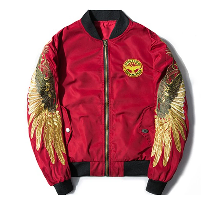 

Куртка-бомбер мужская демисезонная, Классическая уличная одежда с золотой вышивкой, молодежная Повседневная Свободная верхняя одежда в стиле хип-хоп