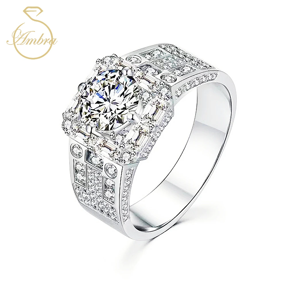 

Luxury Jewelry 925 Sterling Silver Platinum Plated 18K Gold Color 2ct Moissanite Diamond Eternity Band Men's Ring