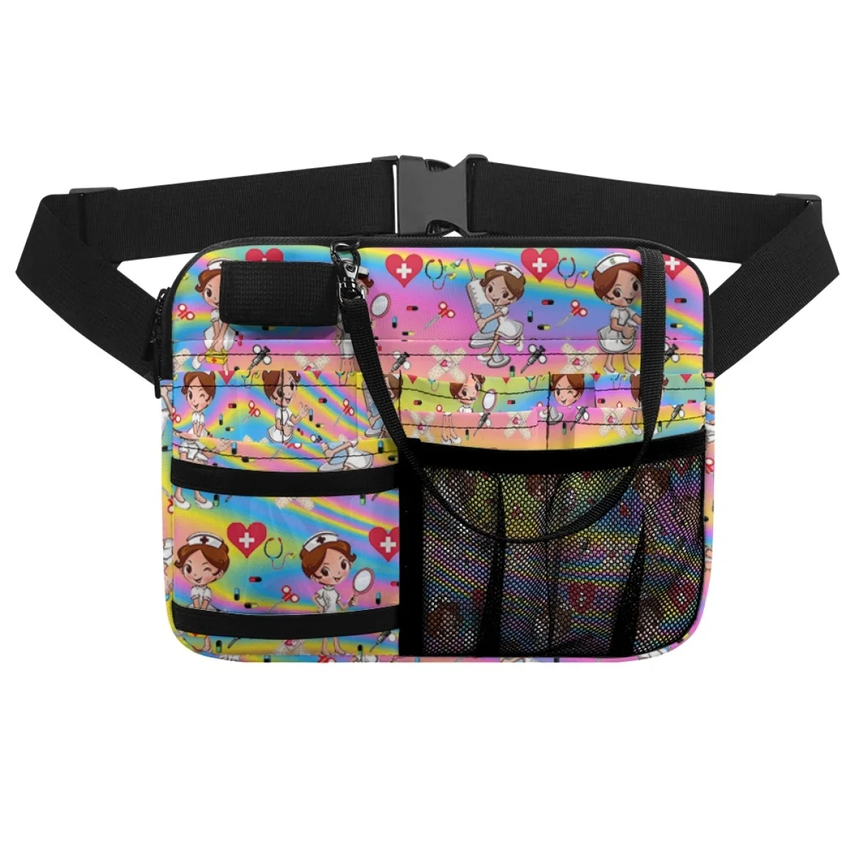 

Rainbow Gradient Nurse Hospital Print Work Satchel Multi Pocket Zippers WaistPack Double Layer Dirt Resistant Crossbody Bag Gift