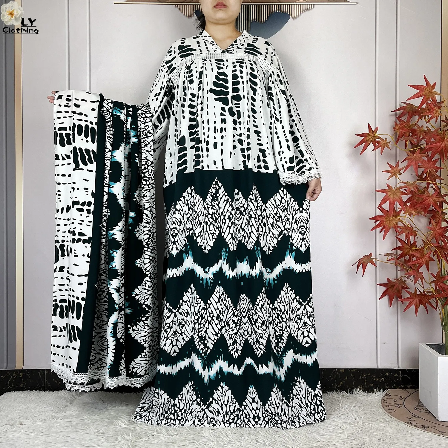 أحدث عباءة أفريقية لعام 2026 مطبوعة من القطن الخالص للنساء، فستان طويل فضفاض، أزياء دبي العصرية للعطلات والحفلات مع وشاح كبير أحدث عباءة أفريقية لعام 2026 مطبوعة من القطن الخالص للنساء، فستان طويل فضفاض، أزياء دبي العصرية للعطلات والحفلات مع وشاح كبير