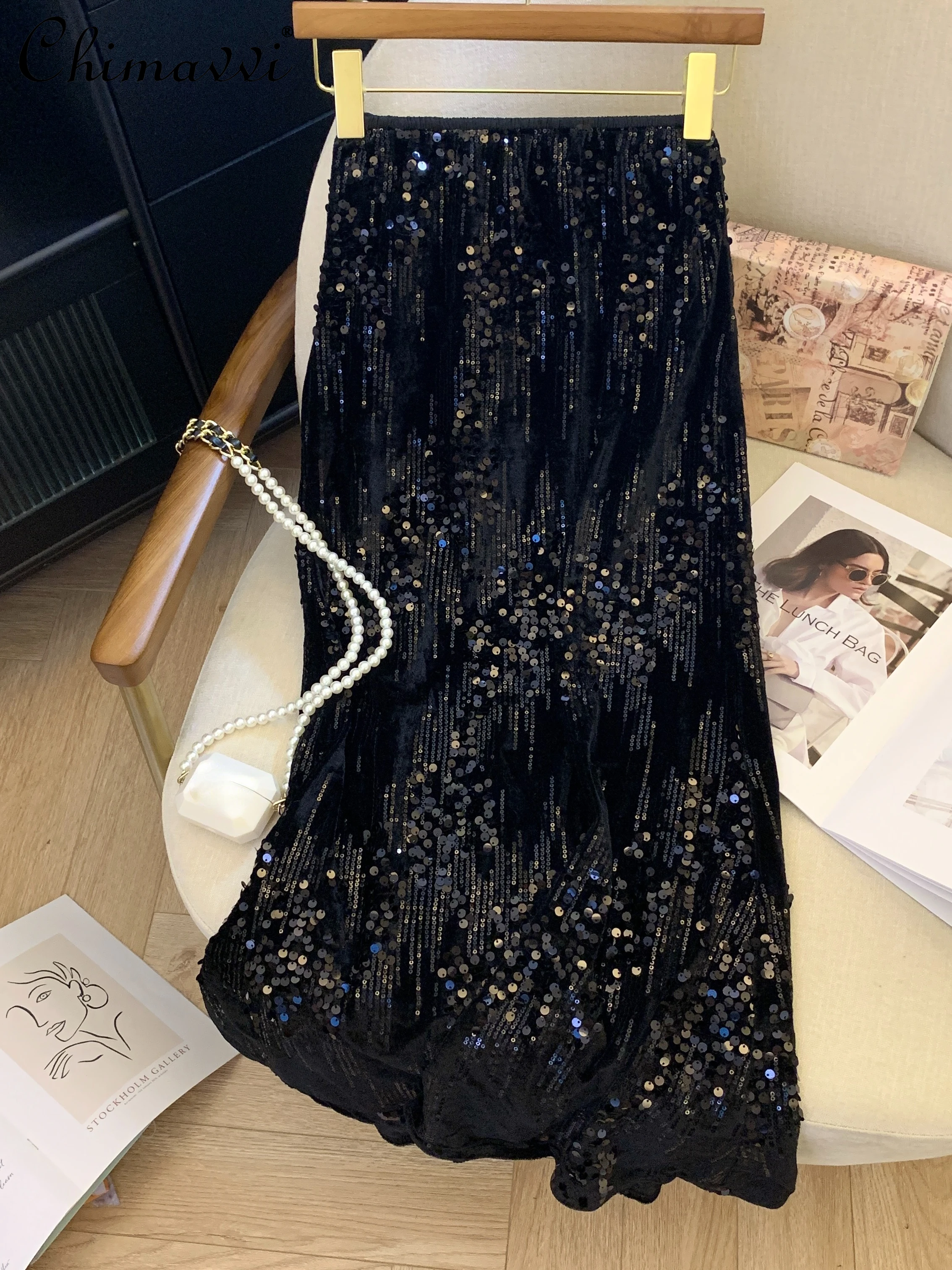 Fashion Velvet Sequined Skirt for Women 2024 Spring New Heavy Elastic Waistband Slim Elegant Hot Girl Mid-Length A- Line Skirts
Fashion Velvet Sequined Skirt for Women 2024 Spring New Heavy Elastic Waistband Slim Elegant Hot Girl Mid-Length A- Line Skirts