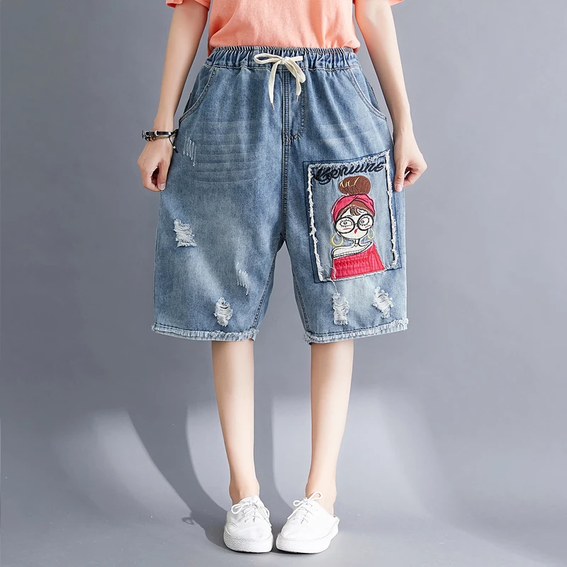 Women Summer Embroidery Cartoon Patchwork Vintage Ripped Hole Casual Shorts Female Elastic Drawstring Denim Shorts Streetwear
Women Summer Embroidery Cartoon Patchwork Vintage Ripped Hole Casual Shorts Female Elastic Drawstring Denim Shorts Streetwear
