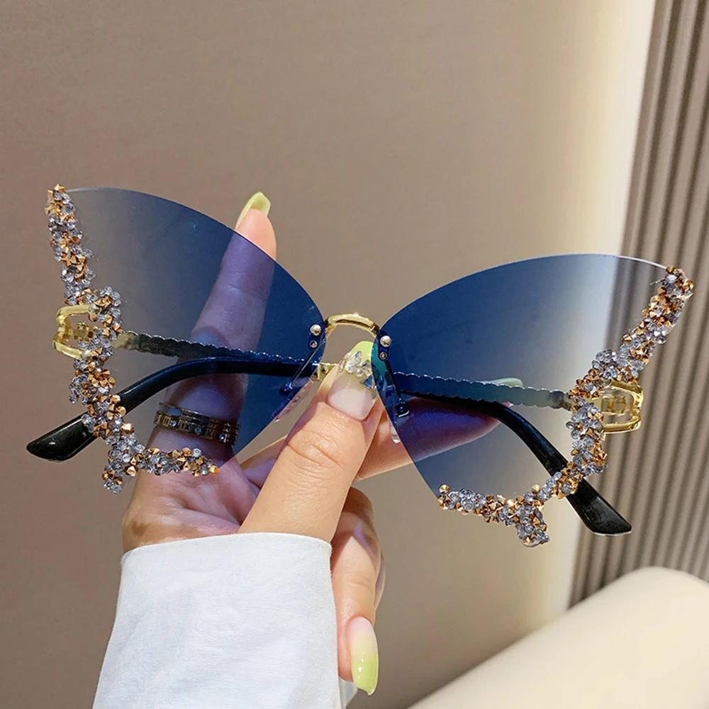 

Солнцезащитные очки с бриллиантами и бабочкой, модные женские солнцезащитные очки без оправы, солнцезащитные очки с УФ-защитой, очки на свадьбу, день рождения, вечеринку, сувениры