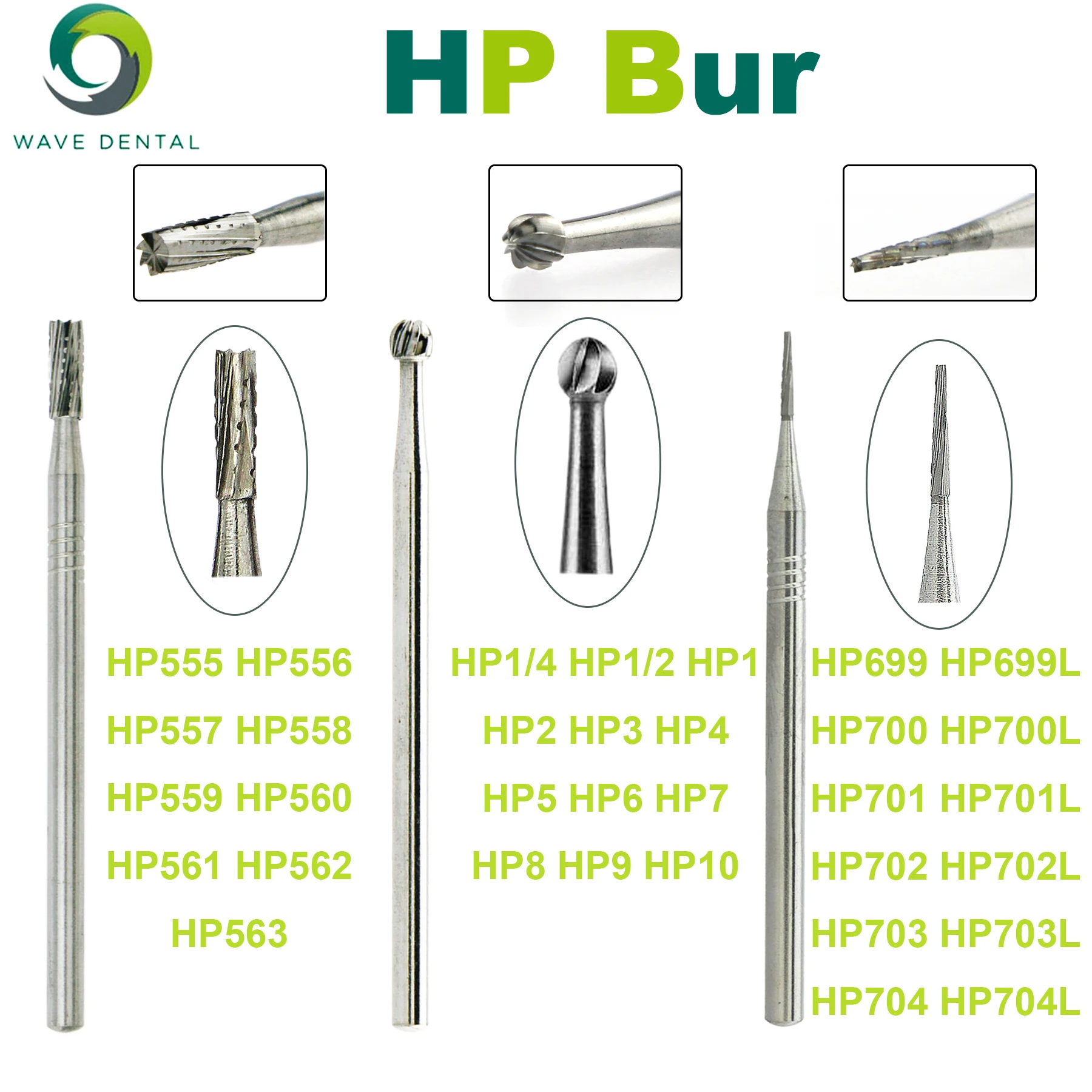 

WAVE Dental Burs Tungsten Carbide Burs HP Dia.2.35mm Dentistry Drills Strawberries For Straight Nose Cone Handpiece 5Pcs/Pack