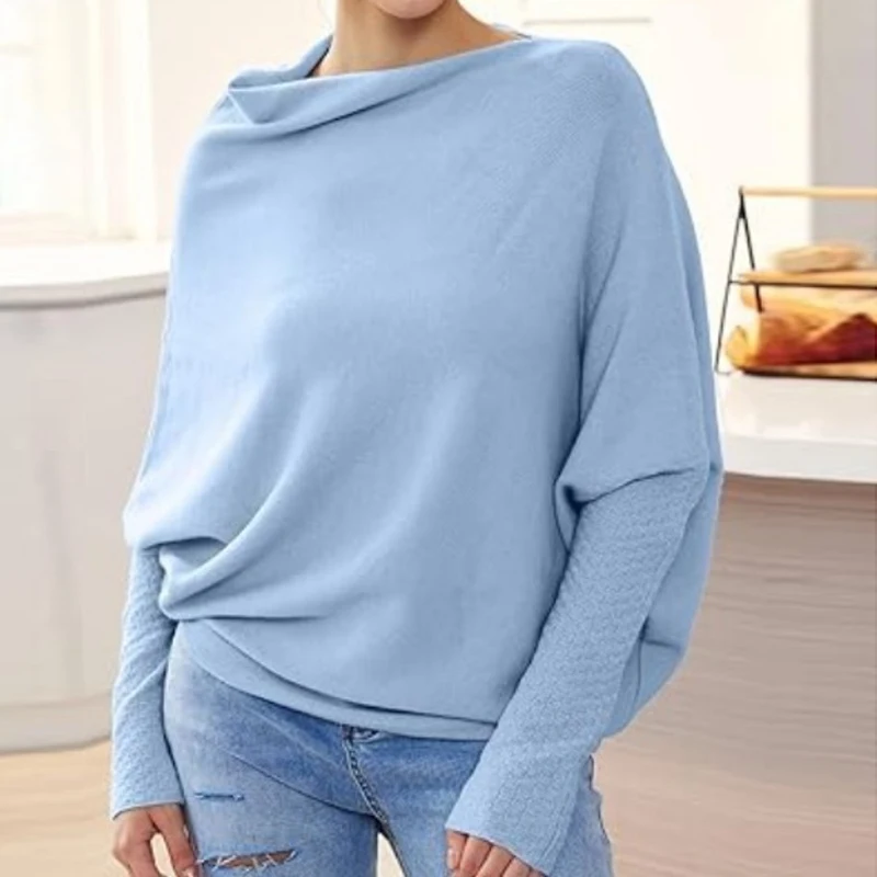 

Winter Fashion Batwing Sleeve Knitted Sweater Woman Solid Loose Round Neck Pullover Women Casual Bottom Jumpers Pull Femme 30463