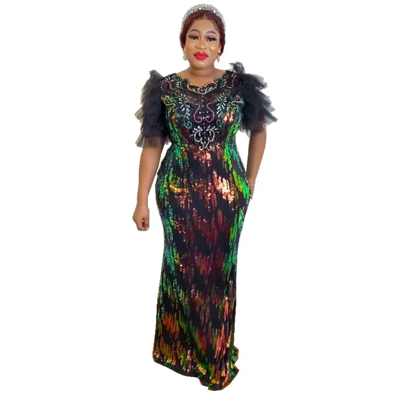 

African Evening Party Dresses for Women Dashiki Sequin Maxi Long Dress Elegant Africa Clothes Robe Africaine Plus Size 2024