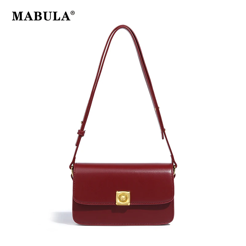 

MABULA Exquisite Red Ladies Flap Messenger Bag Simple Stylish Band Vegant Leather Sling Shoulder Purse Small Cover Phone Handbag