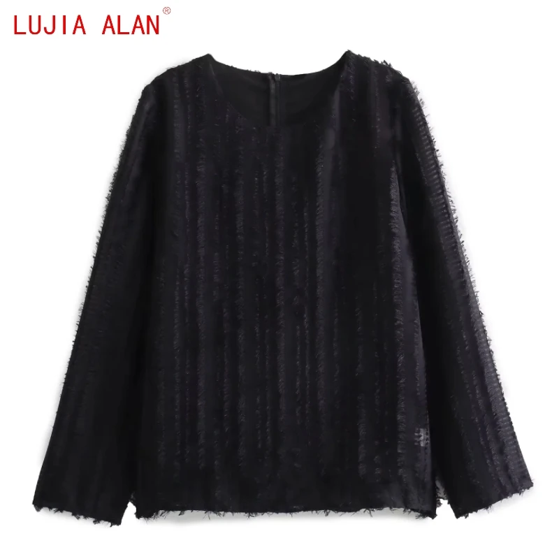 New Women Flocking Decoration Black Blouse Female Long Sleeved Shirt Casual O-neck Loose Tops LUJIA ALAN B2921
New Women Flocking Decoration Black Blouse Female Long Sleeved Shirt Casual O-neck Loose Tops LUJIA ALAN B2921