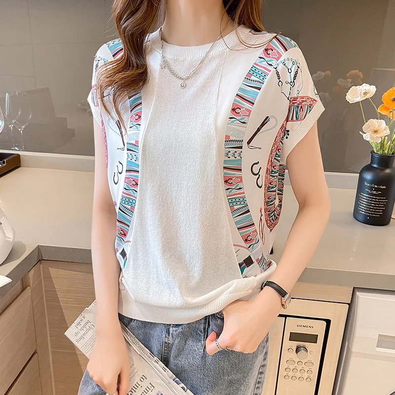 Vintage T-shirt for Women Summer 2023 New Knit Chiffon Patchwork Loose Tees Short Sleeve Top Fashion O-Neck Print YCMYUNYAN
Vintage T-shirt for Women Summer 2023 New Knit Chiffon Patchwork Loose Tees Short Sleeve Top Fashion O-Neck Print YCMYUNYAN