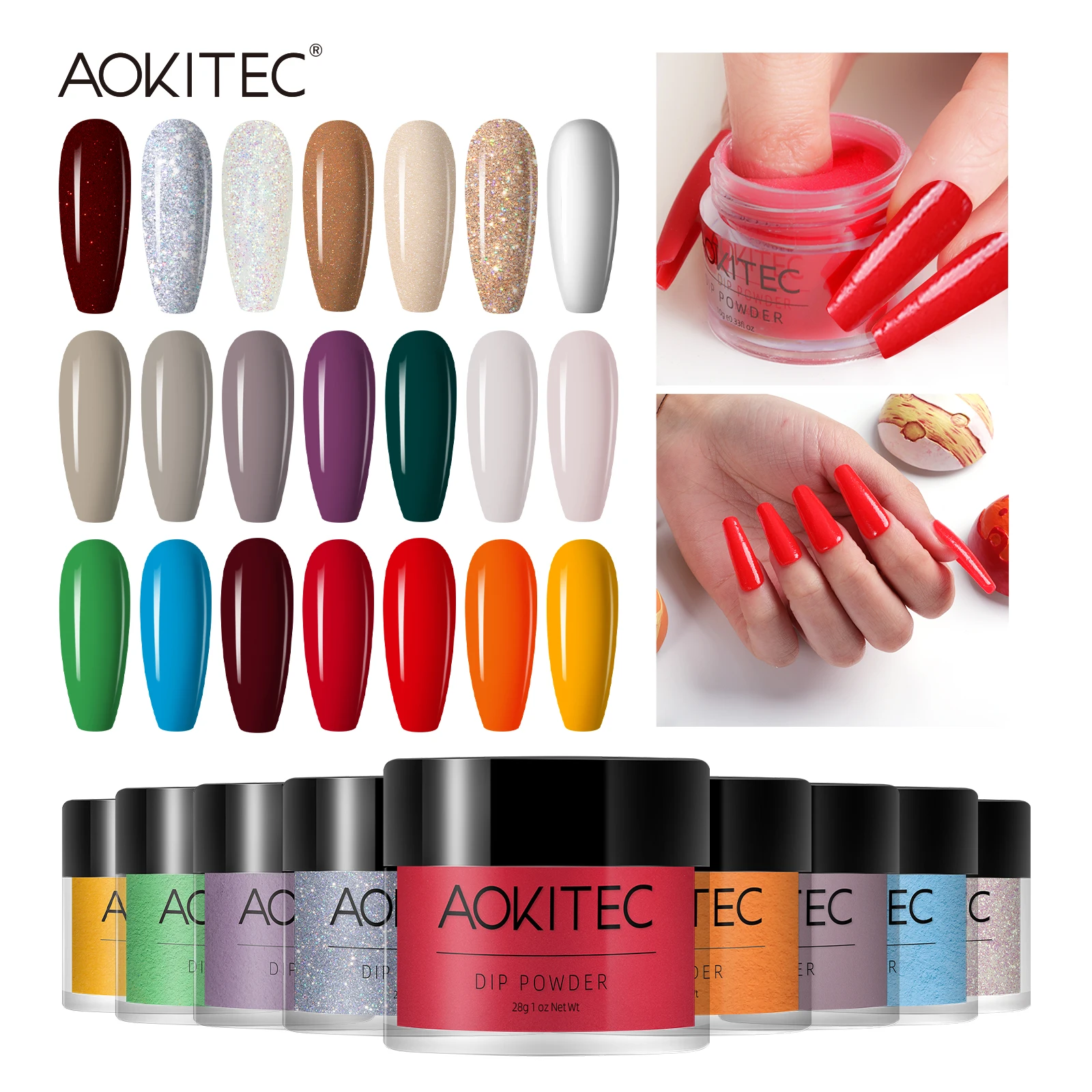 

Aokitec Nail Dipping Powder Decoration Pigment 28G French Nail Art dip Powder Without LampCure Nail Art Decorations