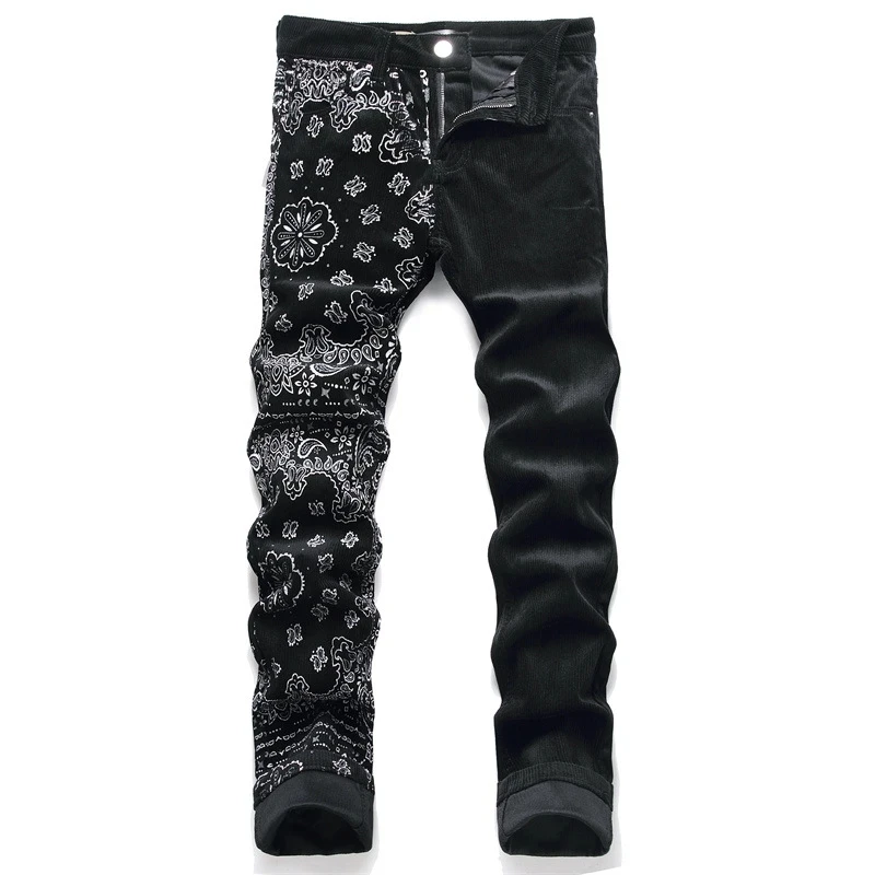 Men Jeans Slim Fit Printed Corduroy Pants Floral Pattern Casual Black Long Trousers Hombre Patchwork Luxury Hip Hop Streetwear
Men Jeans Slim Fit Printed Corduroy Pants Floral Pattern Casual Black Long Trousers Hombre Patchwork Luxury Hip Hop Streetwear