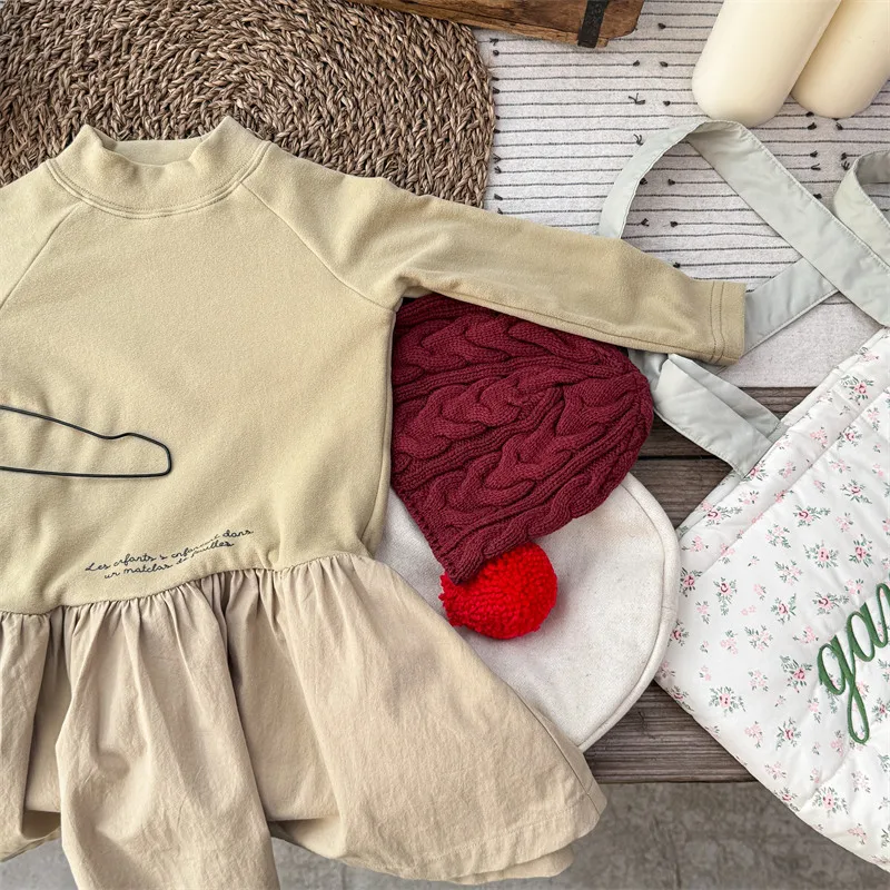 2025 Autumn Winter New Girls Long Sleeve Warm Dress Solid Children Bottoming Dress Letter Print Casual Dress Kids Cotton Clothes 10 S1f9f0b8d77054f08a4b9b49cdfd61e8df
