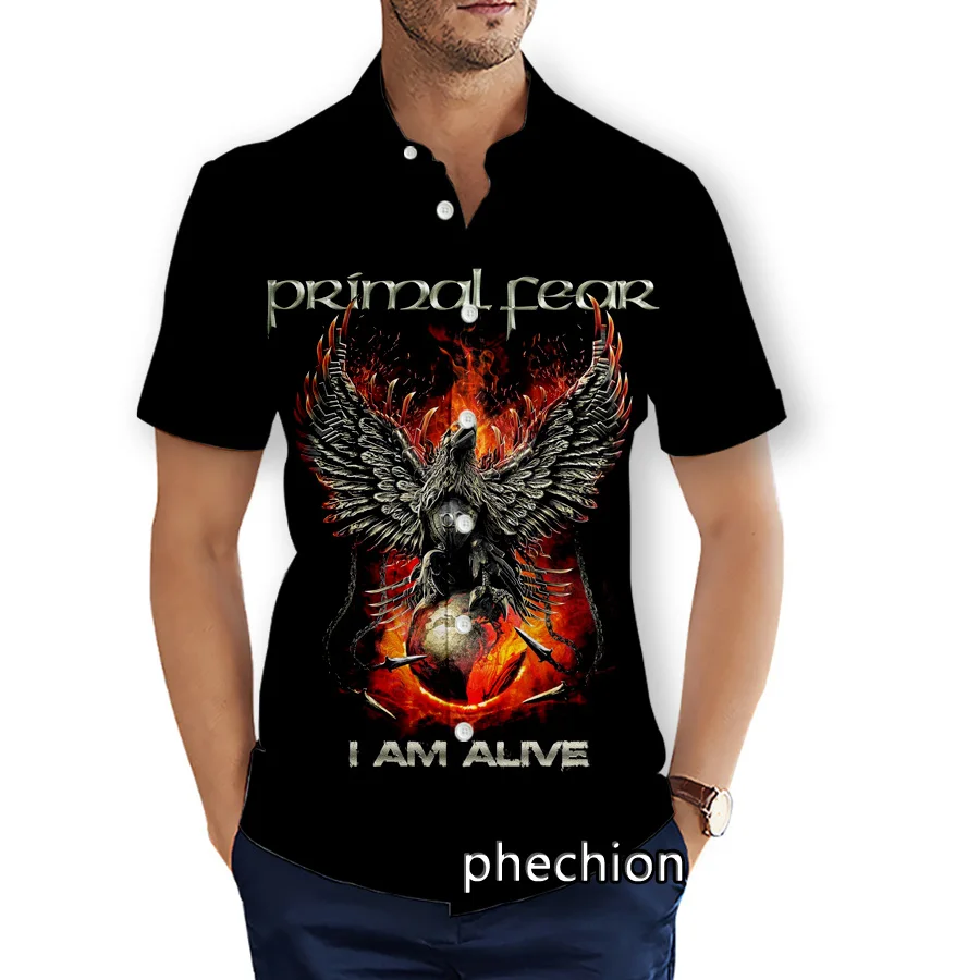 

phechion Mens Short Sleeve Beach Shirts Primal Fear Band 3D Print Casual Shirts Fashion Streetwear Men Tops X289