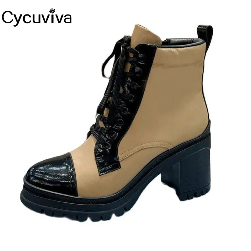 Autumn Real Leather Chunky Heel Short Boots Designer Brand Chelsea Ankle Boots For Woman Party Shoes Women Lavce Up Botas Mujer
Autumn Real Leather Chunky Heel Short Boots Designer Brand Chelsea Ankle Boots For Woman Party Shoes Women Lavce Up Botas Mujer