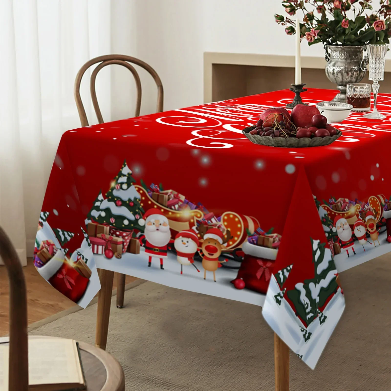 

Plaid Snowman Pine Table Cloth Elk Snowflake Table Cloth Christmas Party Table Cloth End Tablecloth New Year Decorations