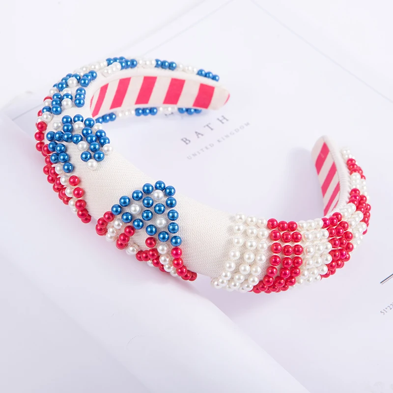 

Europe and the United States cross-border ladies hot American flag high skull sponge headband high-grade pearl headband