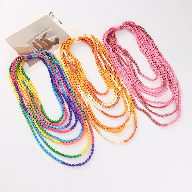 

New Handmade Women Necklaces Fashion Long Sweater Chains Bohemia Style Multicolor Cotton Rope Chian Popular Clothes Accessories