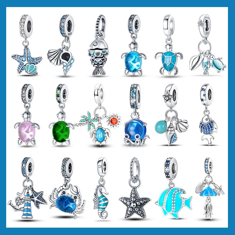 

Original Ocean Series Fit Pandora Bracelet 100% Authentic 925 Sterling Silver Turtle Crab Mermaid Charm Beads DIY Jewelry Gift