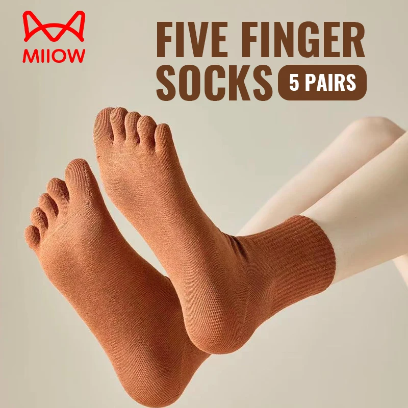 

MiiOW 5Pairs Women Sports Five Finger socks Set Deodorant Antibacterial Cotton Split Toe Sock Solid Color Pilate Stocking