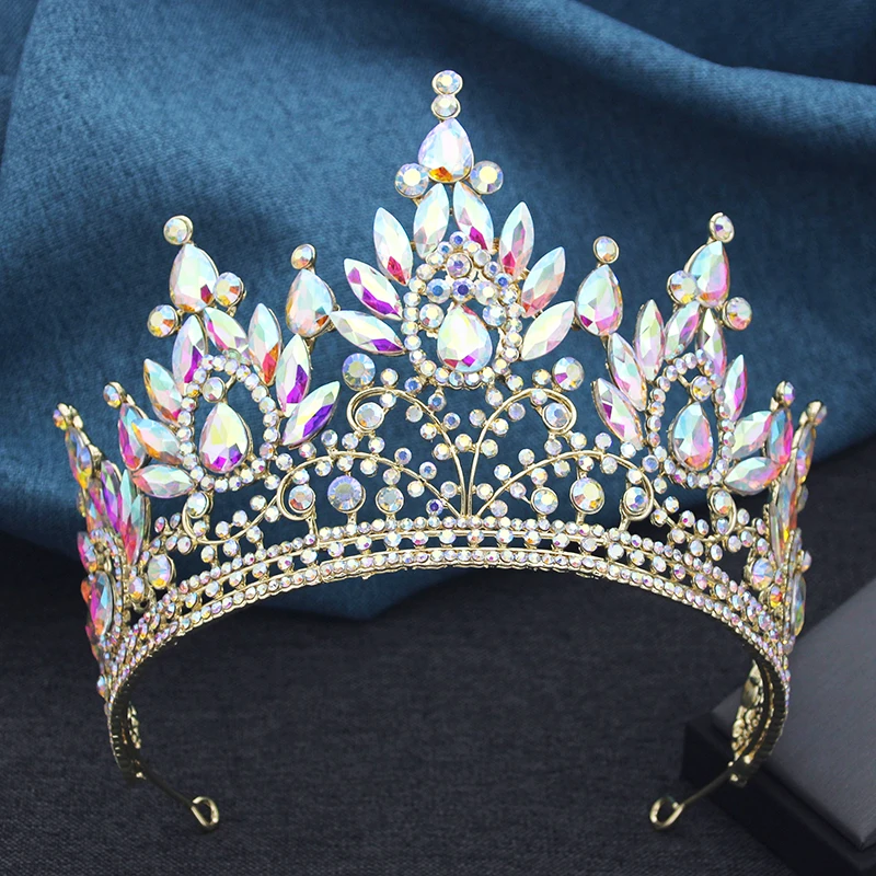 

Rhinestone AB Crystal High Tiaras Crown Bridal Wedding Hair Jewelry Pageant Tiaras Queen Diadem Prom Head Accessories