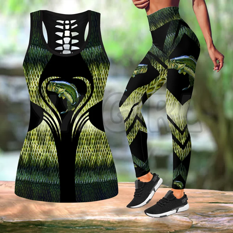 

Bass Fishing Painting Skin Camo 3D Printed Tank Top+Legging Combo Outfit Yoga Fitness Legging Women