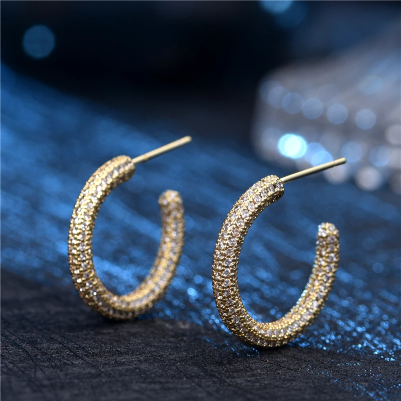 Woman Gold Zircon Hoop Earring With Charm Dangle C Shape Cute Earrings Designer Jewelry Small Wholesale To Resell All Women 
Woman Gold Zircon Hoop Earring With Charm Dangle C Shape Cute Earrings Designer Jewelry Small Wholesale To Resell All Women