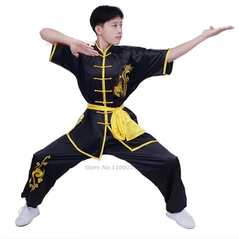 

2024 chinese traditional dragon embroidery tai chi wushu clothing martial arts suit kung fu uniform shaolin kungfu exercise set
