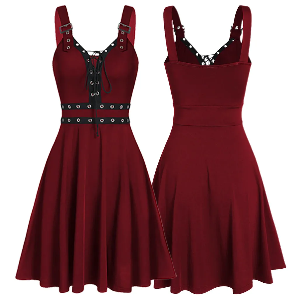 Women Halloween Costume Gothic Lace-Up Mini Dress Vintage Solid Sleeveless Camisole Sundress Plus Size Clothing Women'S Dress
Women Halloween Costume Gothic Lace-Up Mini Dress Vintage Solid Sleeveless Camisole Sundress Plus Size Clothing Women'S Dress