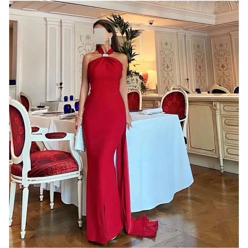 

Long Evening Dresses Elegant Sexy Mermaid Side Slit Red Prom Dresses 2024 Sleeveless New Prom Cocktail Gown فساتين الحفلات