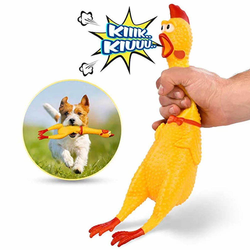 

New Pets Dog Squeak Toys Screaming Chicken Squeeze Sound Dog Chew Toy Durable Funny Yellow Rubber Vent Chicken 16CM 30CM 38CM