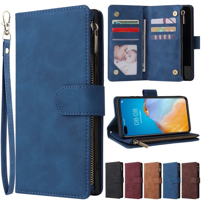

Fall Preventionv Wallet Case For Huawei P20 P30 P40 Lite/Pro P Smart 2019 Mate30 Nova 5i Honor 20 Multi Card Zipper Leather Case