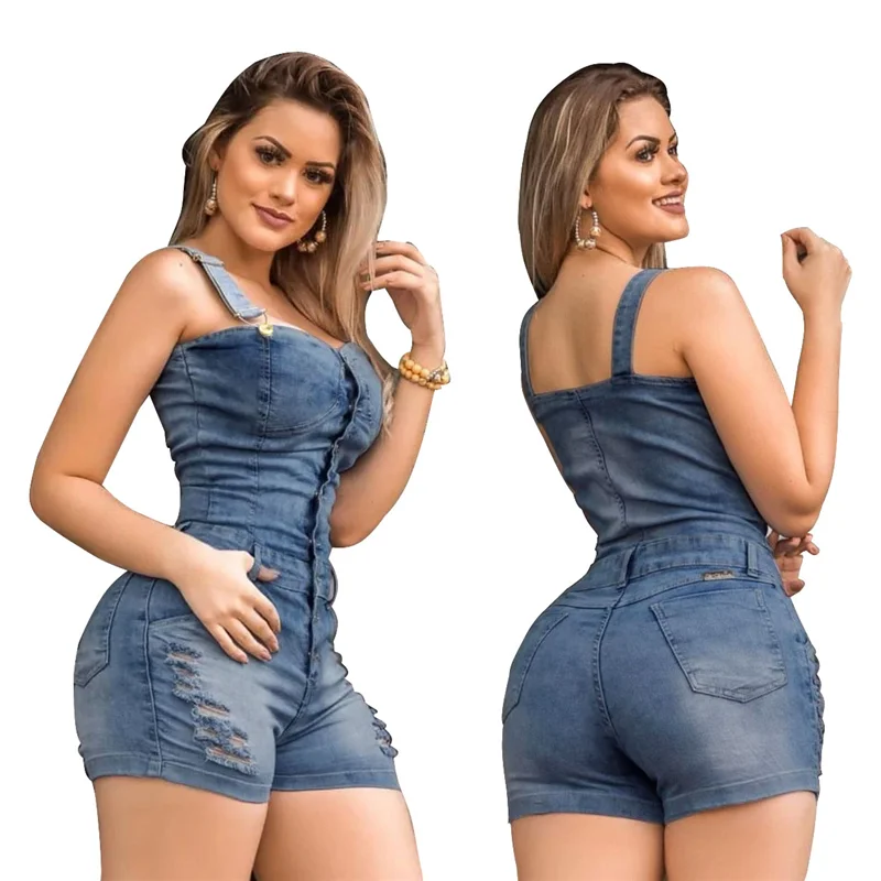 

Sale Items Slim Sleeveless Jeans Jumpsuit Denim Playsuit For Women Buttons Elegance Cotton Jeans Rompers Womens Jumpsuit Shorts