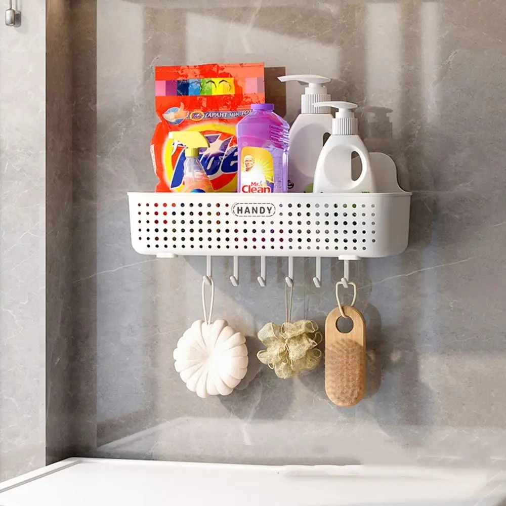 Пластиковая Полка для ванной комнаты, простая белая корзина для хранения без пробивания отверстий с крючком, настенный стеллаж для хранения шампуня 
Пластиковая Полка для ванной комнаты, простая белая корзина для хранения без пробивания отверстий с крючком, настенный стеллаж для хранения шампуня