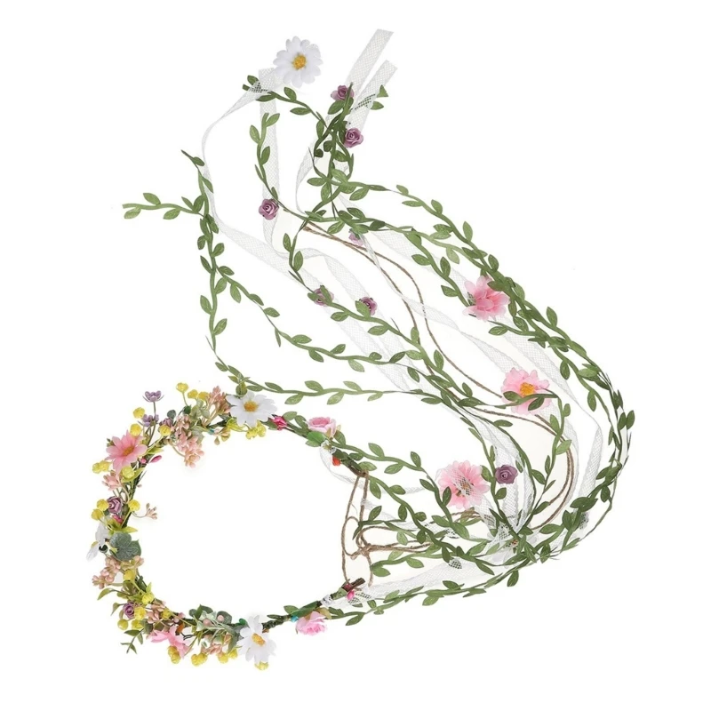 

Realistic Flower Hair Hoop Long Leaves Tassels Headband Wedding Party Bride Bohemian Cosplay Fairy Headband