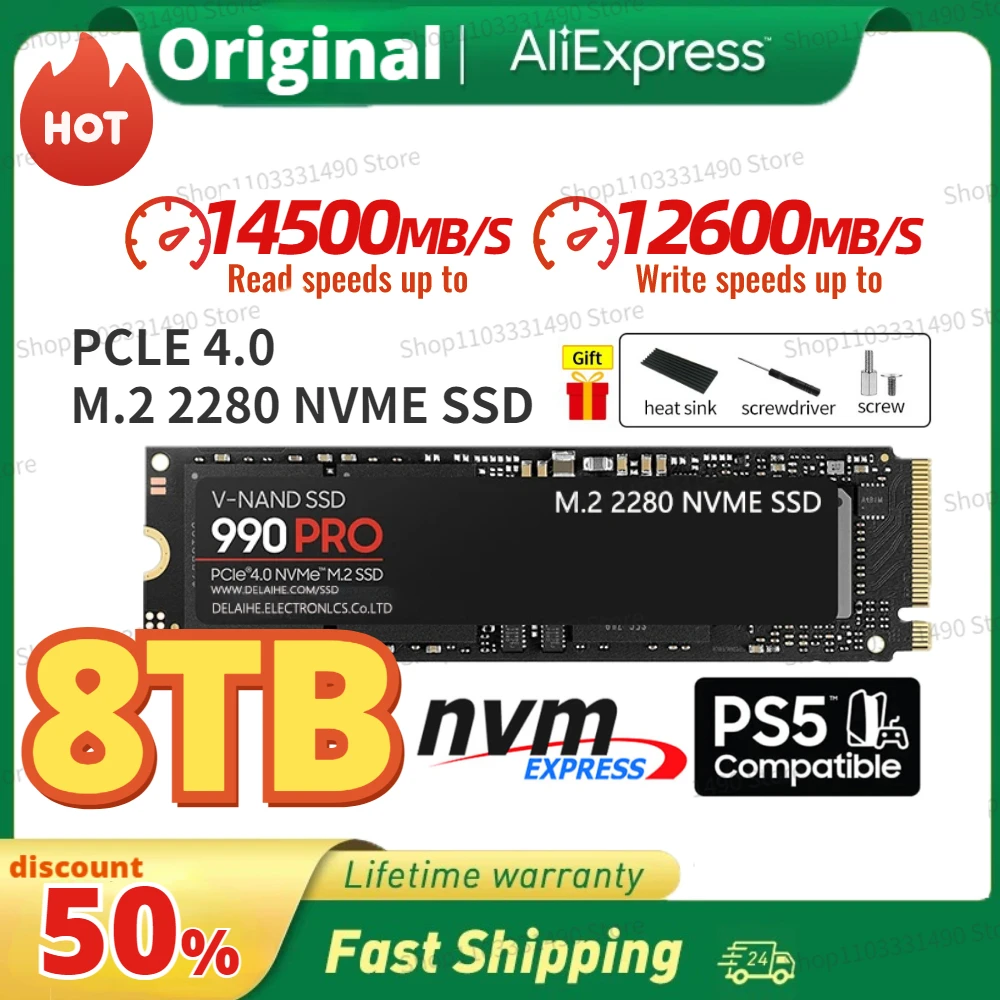 

2024 Brand New 8TB Original SSD 990 PRO M2 2280 Nvme PCIe Gen 4.0X4 2tb 4tb Internal Solid State Disk SSD HDD for Laptop/PS5/PC